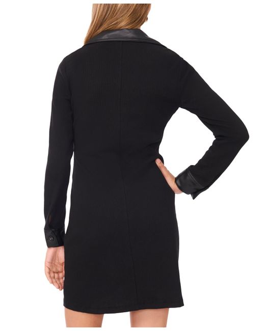 1.STATE Black Button-up Collar Mini Dress