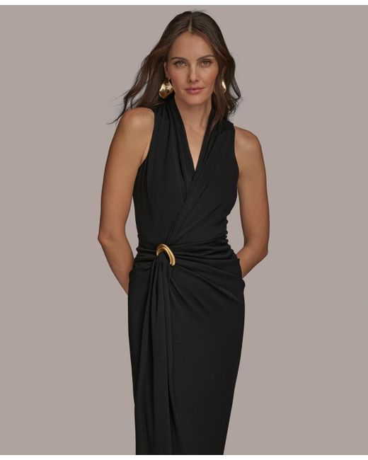 Donna Karan Draped Faux-wrap Gown in Black | Lyst Donna Karan Draped Faux-wrap Gown in Black | Lyst