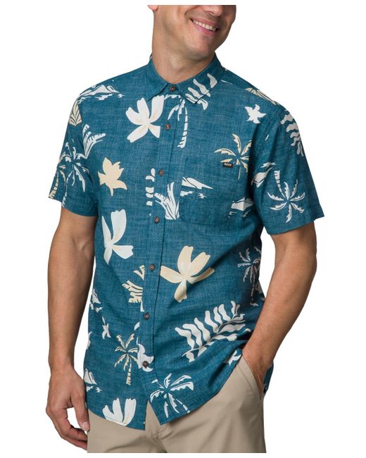 Reef Blue Watson Short Sleeve Button-front Tropical Shirt for men