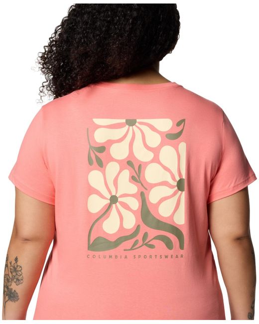 Columbia Red Plus Size Rolling Bend Graphic Short Sleeve Top