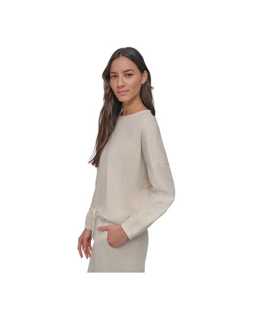 DKNY Natural Tie Front Slub Pullover Top