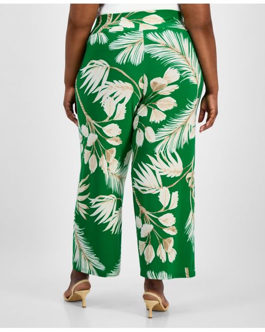 Anne Klein Green Plus Size Pull-on High-rise Palazzo Pants