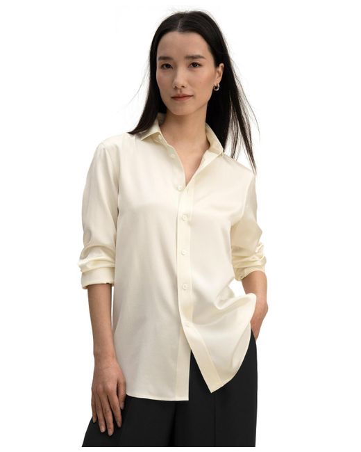 LILYSILK Natural Tailored Button Down Silk Shirt