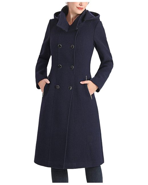 Kimi + Kai Kimi + Kai Mary Hooded Stand Collar Boucle Wool Coat in Blue ...