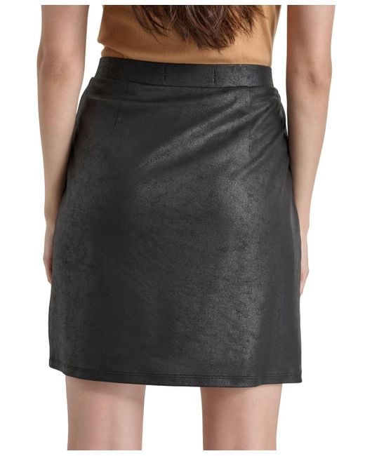DKNY Black Ruched Polyester Mini Skirt