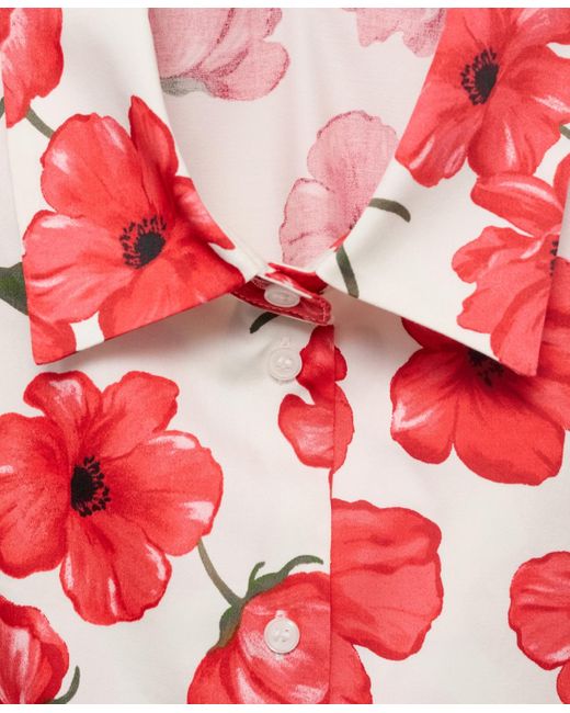 Mango Red Floral-print Poplin Shirt