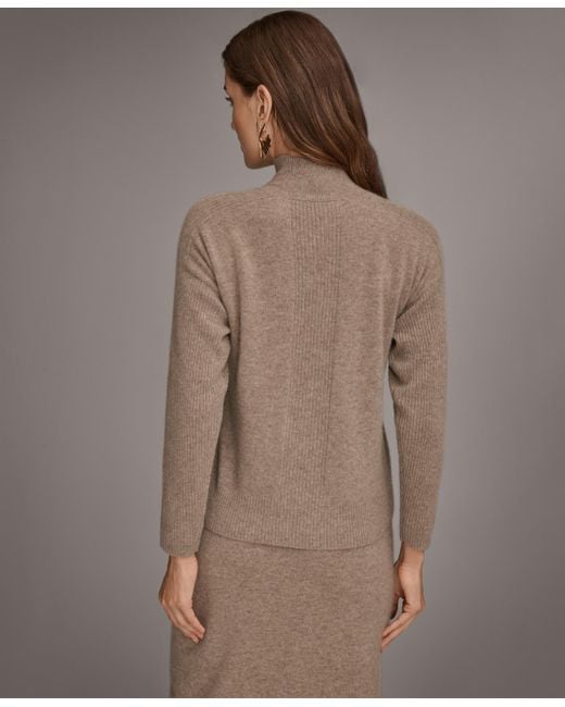 Donna Karan Brown Mock Neck Cashmere Sweater