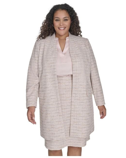 Calvin Klein Gray Plus Size Tweed Open-front Long-sleeve Topper