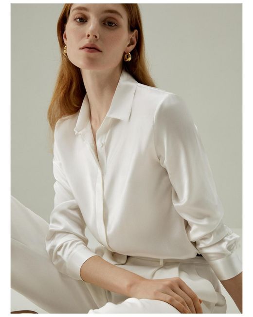 LILYSILK White Basic Concealed Placket Silk Shirt