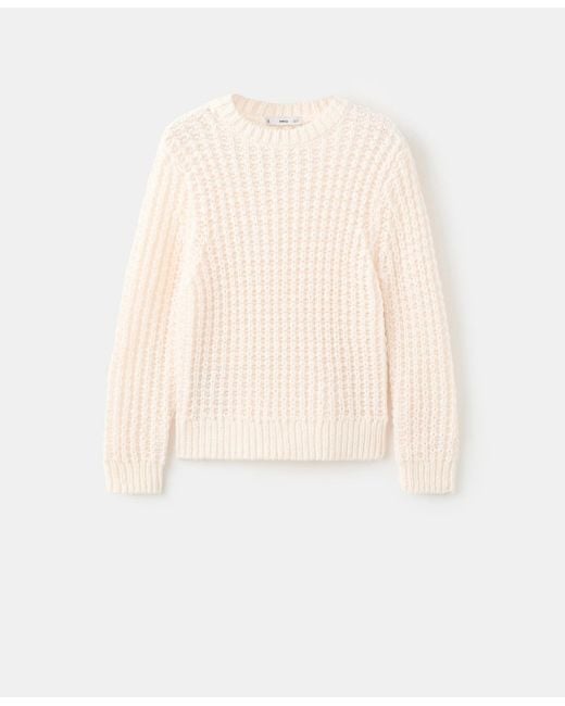 Mango White Lace Pattern Knit Sweater