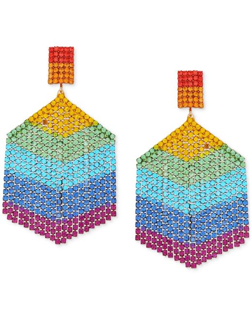 Guess Blue Gold-tone Rainbow Pride Multicolor Stone Chandelier Earrings