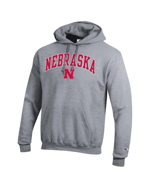 Champion Gray Nebraska Huskers Arched Logo Fleece Pullover Hoodie for men