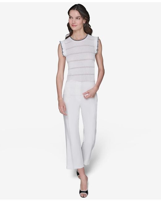 Karl Lagerfeld White Pointelle Knit Sleeveless Top