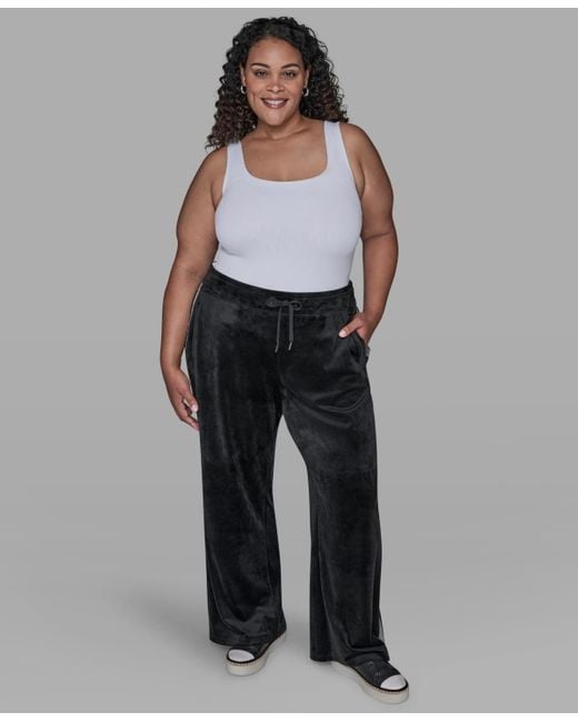 Karl Lagerfeld Black Plus Size Side Tweed Trackpants