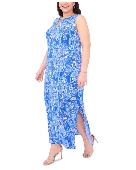 Msk Blue Plus Size Three-ring Printed Sleeveless Maxi Dress