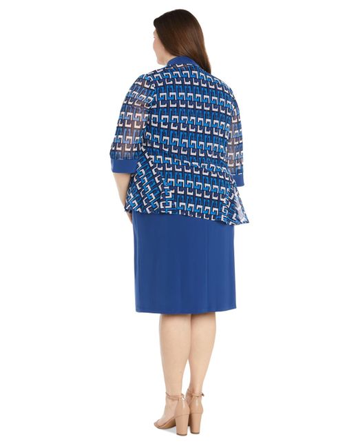 R & M Richards Blue Plus Size 2-pc. Printed Jacket & Necklace Dress Set