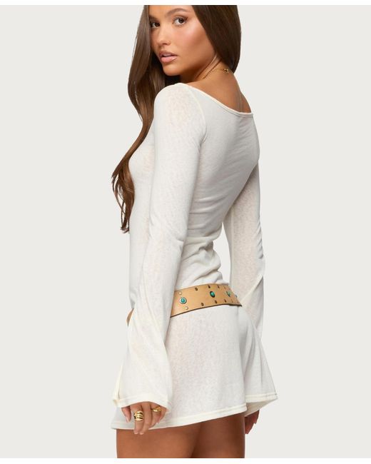 Edikted White Noria Sheer Flared Sleeve Mini Dress