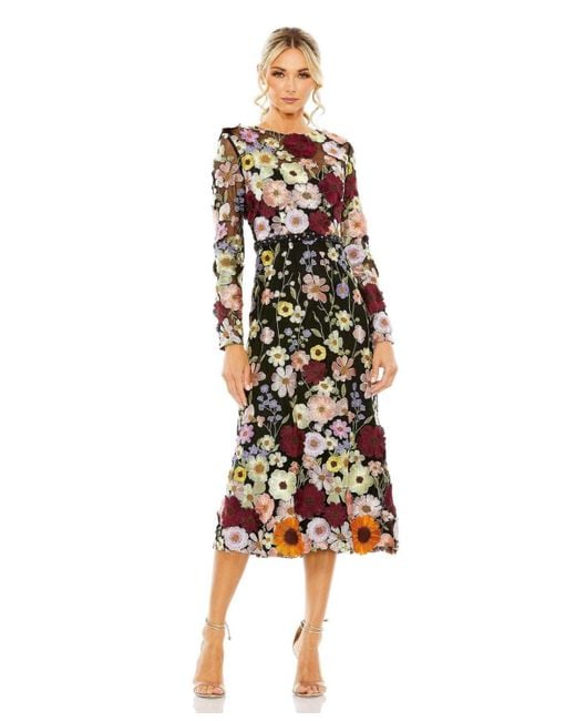 Mac Duggal Multicolor High Neck Floral Embellished A-line Dress