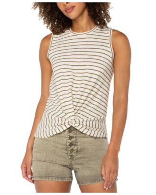 Liverpool Los Angeles White Striped Cotton Crewneck Twist Front Sleeveless Top Pxs 3x