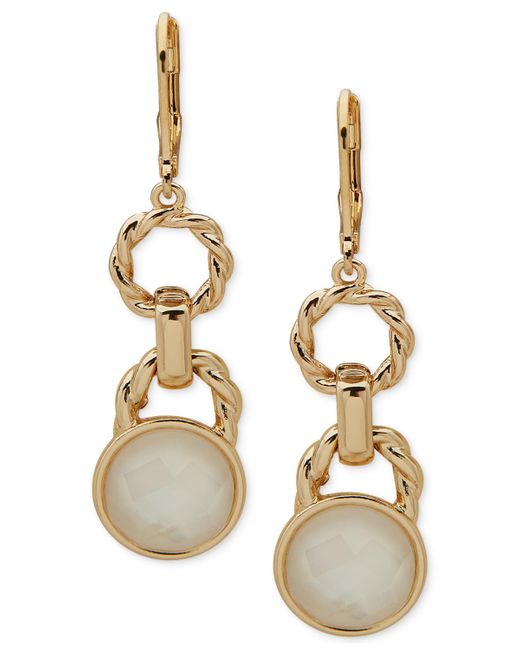 Anne Klein Metallic Gold-tone Circle & Mother-of- Double Drop Earrings
