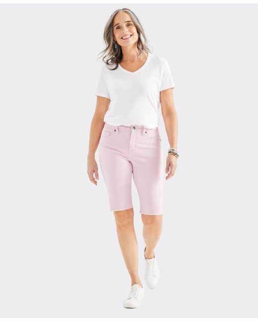Style & Co. Pink Mid-rise Raw-edge Bermuda Jean Shorts