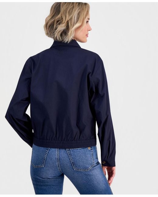 Nautica Blue Cotton Solid Zip-front Jacket