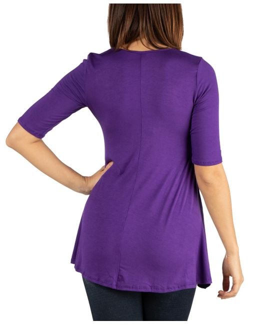 24seven Comfort Apparel Purple Elbow Sleeve Swing Tunic Top