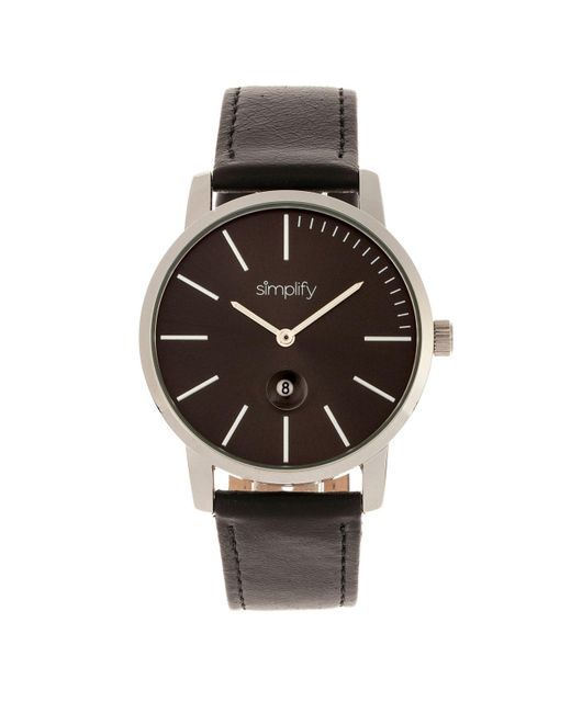 Simplify Quartz The 4700 Black Dial, Genuine Black Leather Watch 40mm for men