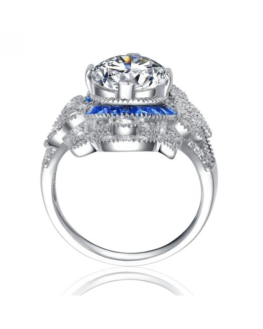 Genevive Jewelry Blue Sterling Silver White Gold Plated