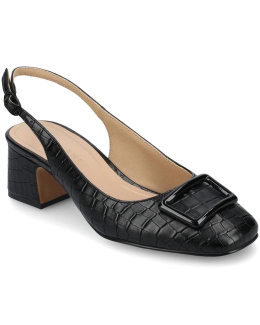Journee Collection Black Everlee Square Toe Slingback Pumps