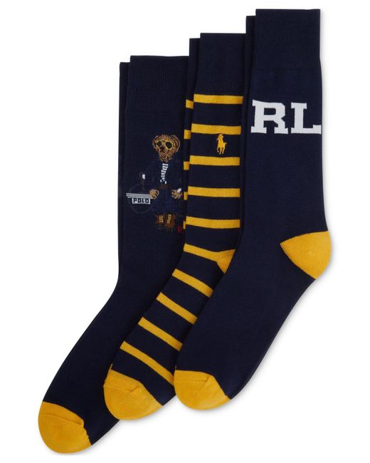Polo Ralph Lauren Blue 3-pk. Denim Bear Slack Socks Gift Set for men