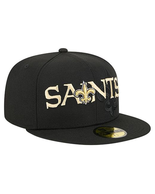 KTZ Black New Orleans Saints Overlap Wordmark 59fifty Fitted Hat for men