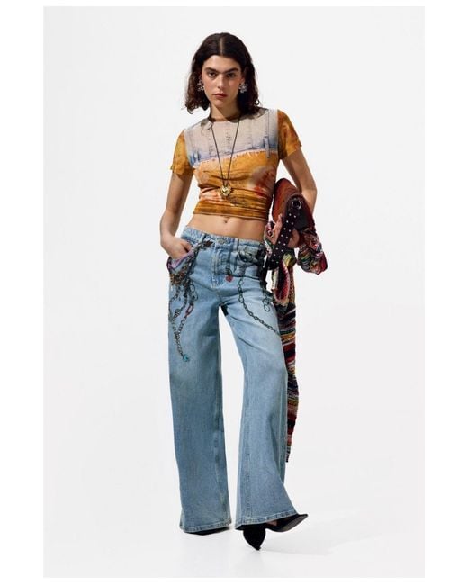 Desigual Blue Patchwork T-shirt