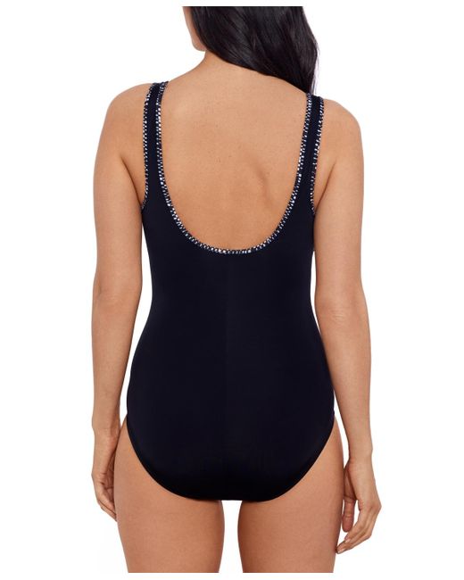 Swim Solutions Blue Shirred Zip-front One-piece Swimsuit