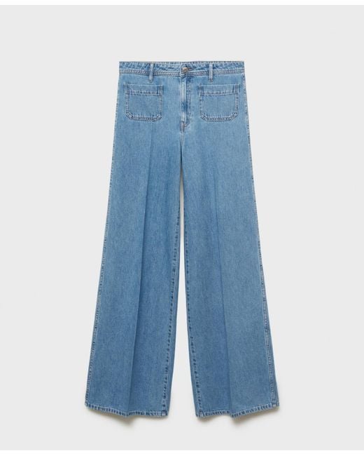 Mango Women's Blue High-rise Wide Leg Jeans