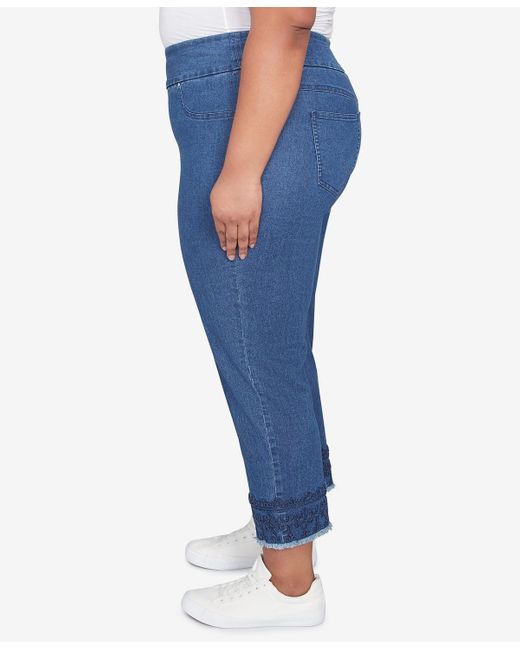 Ruby Rd Blue Plus Size Embroidered Extra Stretch Dark Denim Jeans