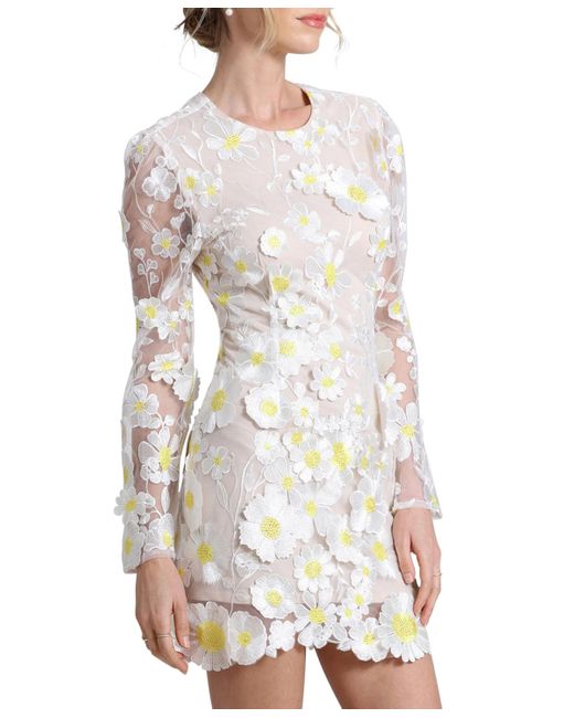 Avec Les Filles White Floral-embroidered Mini Dress
