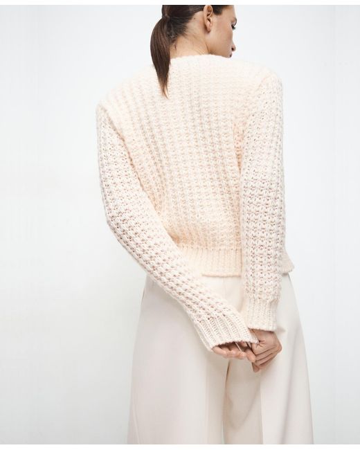 Mango White Lace Pattern Knit Sweater