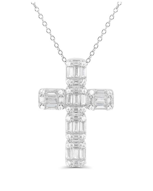 Macy's White Cubic Zirconia Cross Necklace (1 1/2 Ct. T.w.) In Sterling Silver