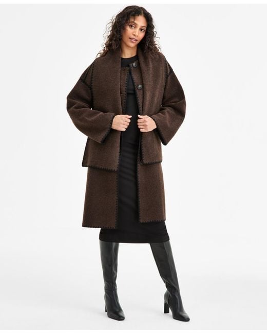 BCBGMAXAZRIA Button-front Edge-stitch Scarf Coat in Black | Lyst