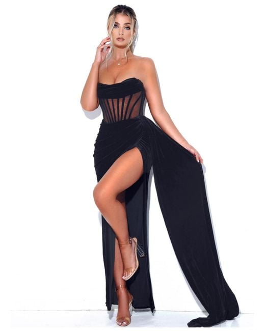Miss Circle Blue Priya Draping Corset High Slit Velvet Gown