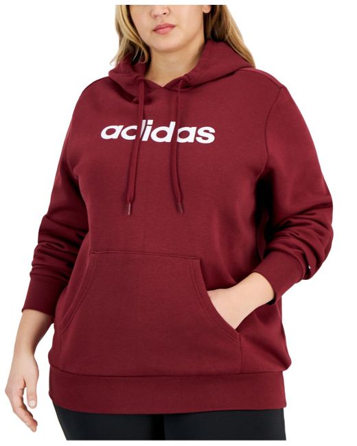 Adidas Red Trendy Plus Size Pullover Logo-print Fleece Hoodie