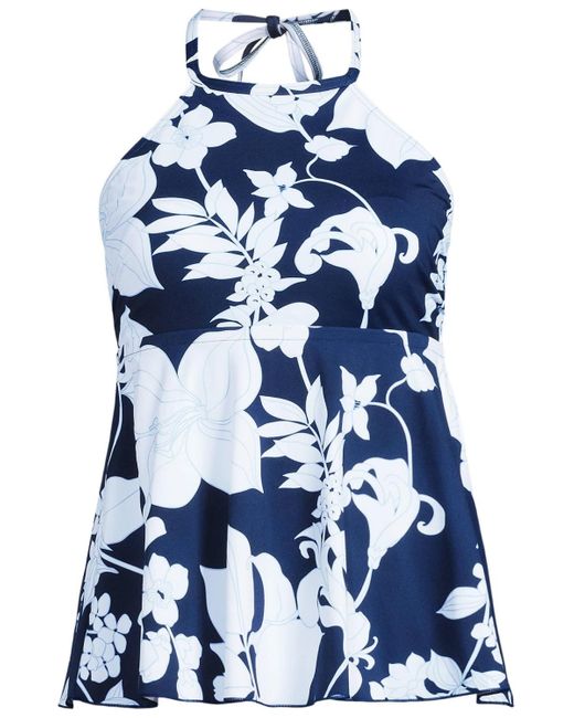 Lands' End Blue Flutter High Neck Halter Tankini Top