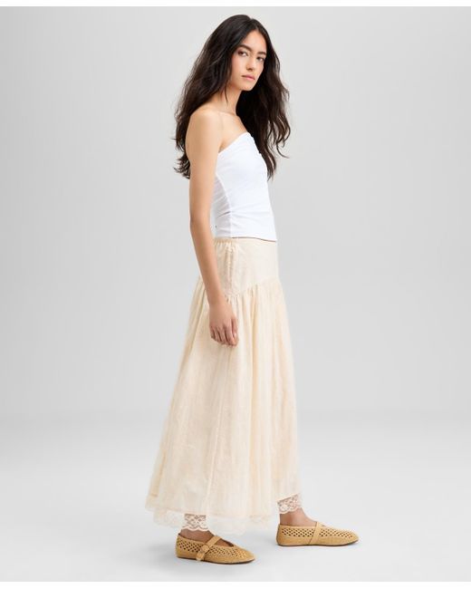 And Now This Natural Drop-yoke Embroidered Maxi Skirt