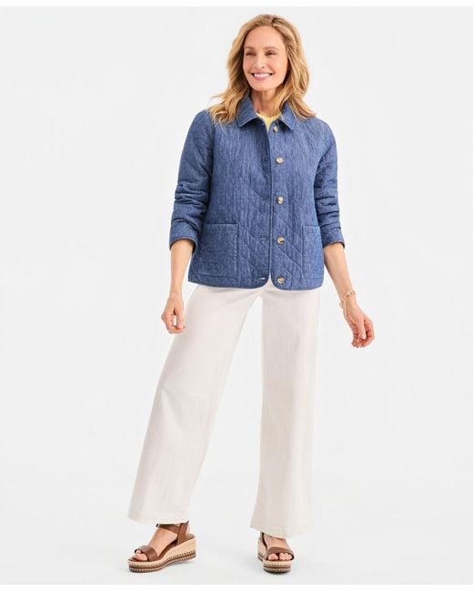 Style & Co. Blue Cotton Quilted Button-front Jacket