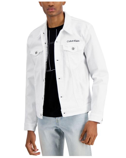Calvin Klein White Essential Logo Embroidered Trucker Jacket for men