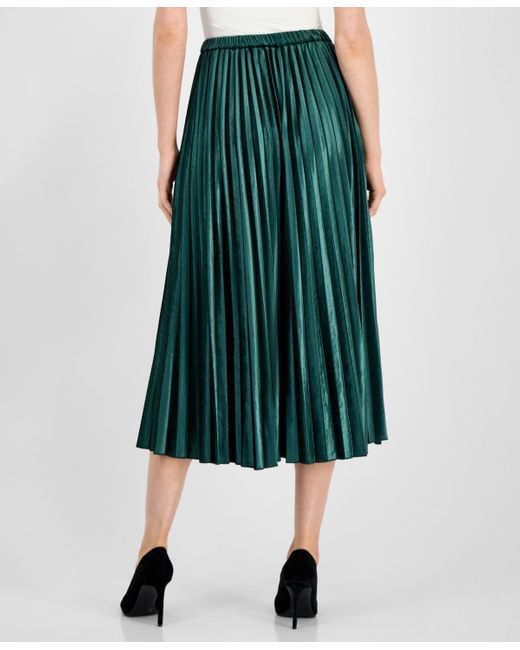 Anne Klein Green Pleated Flared Midi Skirt