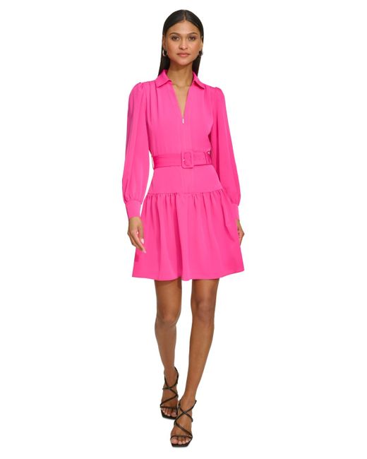 Karl Lagerfeld Pink Belted A-line Dress