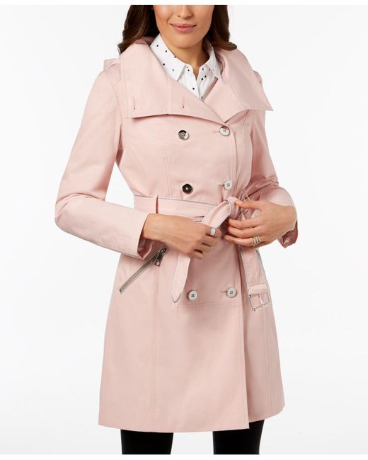 Guess Pink Zip-pocket Double-breasted Trench Coat