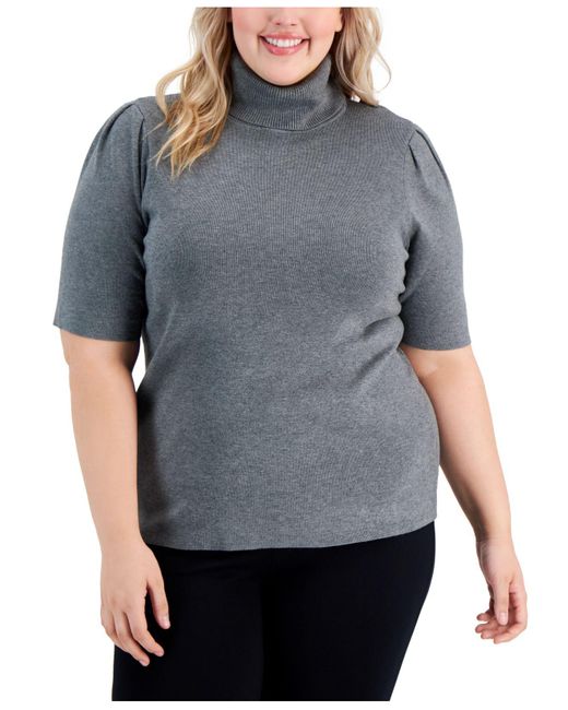 Alfani Synthetic Plus Size Elbowsleeve Turtleneck Sweater, Created For